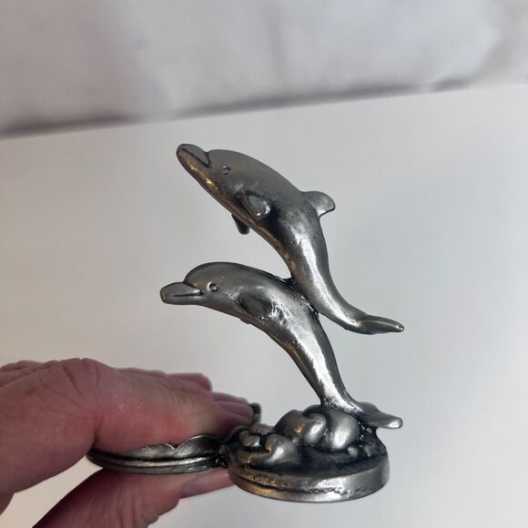 Pewter Dolphin Figurine Tea Light Candle Holder Silver Metal - Picture 5 of 8